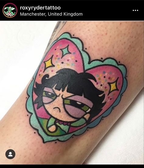 Buttercup Tattoo, Buttercup Powerpuff Girl, Buttercup Powerpuff, Stitch Tattoo, Pink Tattoo, Powerpuff Girl, Blossom Tattoo, Girl Tattoo, Puff Girl