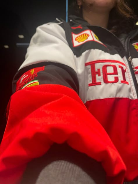 Formula 1 Jacket, Ferrari Girl, Vintage Racing Jacket, Ferrari Jacket, White Ferrari, Racing Jacket, Ferrari F1, Old Money Aesthetic, Beautiful Songs