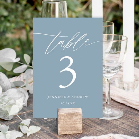 Dusty Blue Seating Chart Wedding, Table Name Cards Wedding, Table Cards Wedding, Blue Table Numbers, Blue Calligraphy, Table Seating Cards, Wedding Table Name Cards, Calligraphy Table Numbers, Table Numbers Wedding Rustic