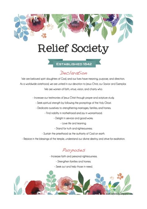 Relief Society Declaration and Purposes printable                                                                                                                                                                                 More Relief Society Declaration, Relief Society Theme, Relief Society Quotes, Quotes For Me, Lds Relief Society Activities, Relief Society Visiting Teaching, Relief Society Birthday, Visiting Teaching Handouts, Relief Society Lessons