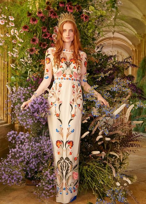 Alice Temperley Wedding Dress, Colourful Floral Wedding, Alice Temperley Dress, Temperley Bridal, Temperley London Bridal, Satin Stitch Embroidery, Embroidered Wedding Dress, Bridal Gallery, Alice Temperley