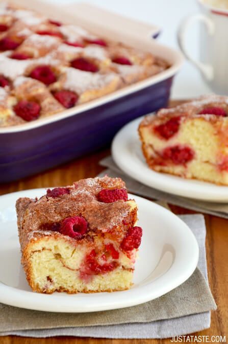 Raspberry Sour Cream Coffee Cake Raspberry Coffee Cakes, Raspberry Coffee, Sour Cream Coffee Cake, Coffee Cake Recipe, Sour Cream Cake, Just A Taste, Refreshing Food, Coffee Cakes, Coffee Cake Recipes