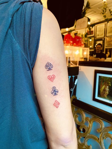 Card Suit Tattoo Female Four Suits Tattoo, Poker Suits Tattoo, Card Suites Tattoos, Card Symbol Tattoo Small, Worst Hand In Poker Tattoo, 4 Suits Of Cards Tattoo, Card Deck Tattoo Design, Poker Inspired Tattoo, Card Suit Tattoo Design