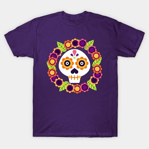 Sugar Skull Bright Colors For Halloween - Sugar Skull - T-Shirt | TeePublic Skull Tshirt, Online Stores, Sugar Skull, Bright Colors, Halloween, T Shirt, Color