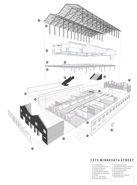 MSP_Exploded Drawing Small 2 Exploded Isometric Drawing, Exploded Drawing, Presentation Architecture, Axonometric Drawing, Structural Drawing, Factory Architecture, Architecture Presentation Board, Historic Houses, Concept Diagram