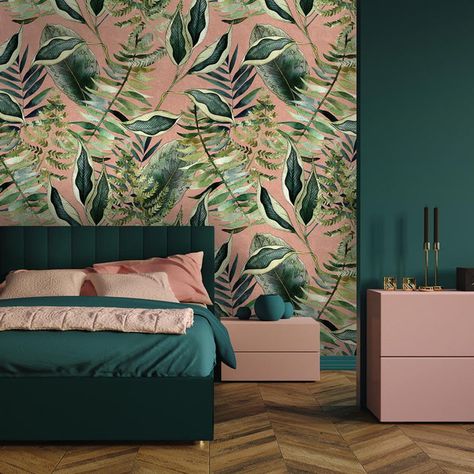 Pink Green Bedrooms, Watermelon Wallpaper, Luxurious Wallpaper, Tropical Bedrooms, Blush Wallpaper, Color Palette Pink, Tropical Wallpaper, Luxury Wallpaper, Wallpaper Direct