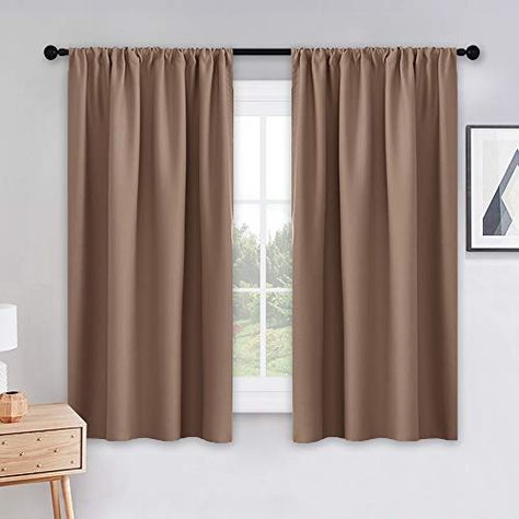 PONY DANCE Blackout Curtains & Draperies - Black Out Window Curtain 2 Panels House Ornament Thermal Insulated Curtain Gentle Block Drapes Privateness Shield, 42 by 54 inches, Mocha, Set of two,... Curtains Short, Living Room Draperies, Half Window Curtains, Insulated Window Treatments, Insulated Drapes, Blackout Window Treatments, French Door Curtains, Light Blocking Curtains, Living Room Decor Furniture