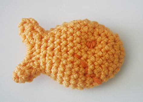 Twinkie Chan's Blog - Free Crochet Pattern: Goldfish Cracker Pin! - September 06, 2013 14:32 Goldfish Cracker Pillow, Crochet Goldfish Cracker Pattern Free, Crochet Goldfish Cracker Pillow Pattern Free, Goldfish Cracker Crochet Pattern, Free Goldfish Crochet Pattern, Goldfish Crochet Pattern, Gold Fish Crochet Pattern Free, Crochet Goldfish Pattern Free, Crochet Shrimp Free Pattern