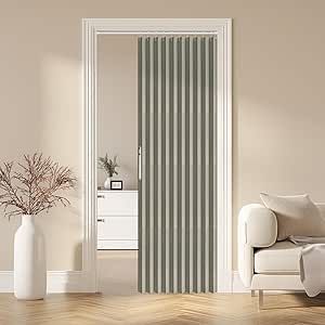 Closet Door Curtain, Accordion Doors Closet, Living Room Doorway, Curtains For Closet Doors, Accordion Door, Folding Door, Magnetic Door, Grey Panels, Closet Door