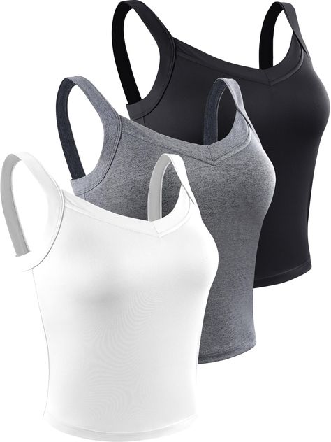 PRICES MAY VARY. V-neck, strapless, tight-fitting, Built in sports bra Novel strappy design can confidently accentuate your collarbone, sleeveless for freely movement around shoulders Cropped length and close-fitting will show off your waistline, snugly fits your body to create a sexy silhouette High quality breathable fabrics have excellent elasticity and quick dry ability, touches soft, comfortable to wear Women's sports bra crop top are perfect as sportswear, undershirt or daily wear, ideal f Sports Bras Outfits, Athletic Sets, Fitted Clothes, Compression Tank Top, Cute Sports Bra, Bra Crop Top, Workout Bra, Sports Tank Top, High Neck Bra