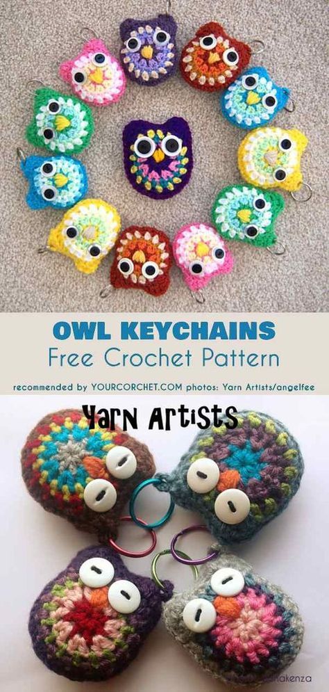 Owl Key Chains Free Crochet Pattern Cute amigurumi owl can be make as a keychain, but also as an applique. Knit Keychains, Crochet Keyring Free Pattern, Free Form Crochet, Leg Warmers Crochet Pattern, Amigurumi Owl, Owl Crochet Patterns, Crochet Leg Warmers, Crochet Jewellery, Cute Amigurumi