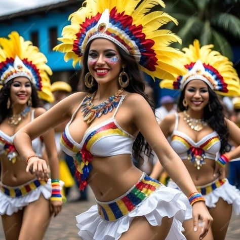 Women Dancing, Colombian Women, Carnival Costume, Carnival Costumes, Feathers, Carnival, Dancing, Travel, Beauty