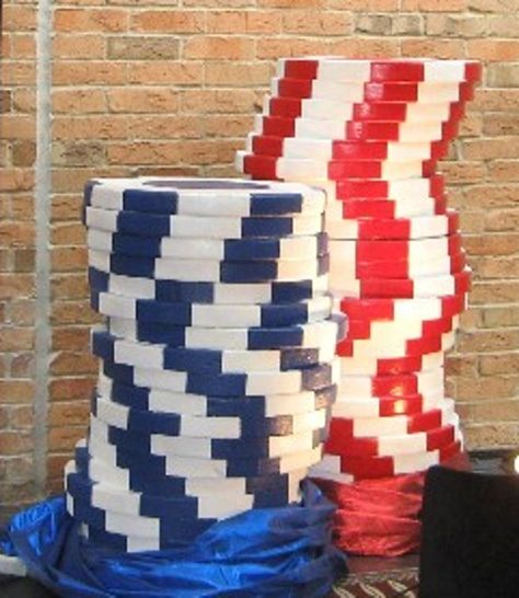 Giant Casino Chip Stacks for decor- yes please! Diy Giant Poker Chips, Employee Appreciation Party, Casino Prom, Vegas Prom, Casino Birthday Party, Casino Theme Party, Casino Royale Theme, Post Prom, Place Your Bets