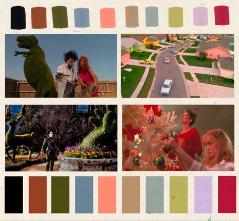 Dreamy pastel color palette from the Tim Burton 90s movie Edward Scissorhands starring Johnny Depp #timburtonstyle #colorpallete #aesthetic #pastel Edward Scissorhands Screencaps, Edward Scissorhands Color Palette, Tim Burton Colour Palette, Soft Grunge Color Palette, 90 Color Palette, Movie Color Palettes, Tim Burton Color Palette, Beetlejuice Color Palette, 90s Colour Palette