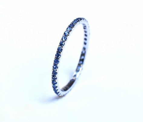 Classic Blue Sapphire Eternity Ring 1.35mm | Polamai Fine Jewelry Moonstone Engagement Ring Rose Gold, Rings Eternity, Sapphire Eternity Ring, Emerald Blue, Eternity Rings, Shiny Objects, Moonstone Engagement Ring, Natural Gemstone Jewelry, Fish Tanks