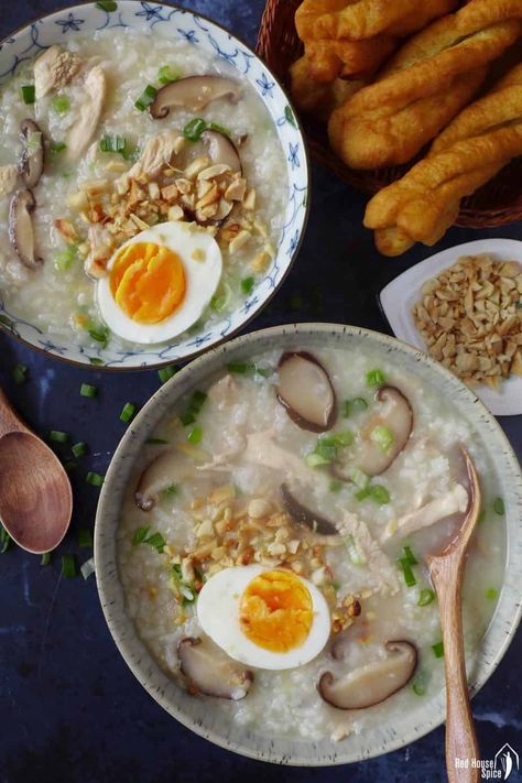 Congee Toppings, Easy Congee, Mushroom Congee, Chicken Congee, Rice Congee, Chinese Breakfast, East Recipes, College Recipes, Chinese Kitchen