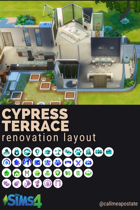 ⭐Available in gallery! Cypress Terrace Reno. 🆔Gallery ID: callmeapostate 🏠4 bed, 4 bath 📐Lot Dimensions: 40x30 💰$239,758 🛠️No CC and no mods! ✅Play tested! Packs used: 🤍EP: High School Years, Cottage Living, Snowy Escape, Eco Lifestyle, Discover University, Island Living, Seasons, Cats & Dogs, City Living, Get Together, and Get to Work. 💙GP: My Wedding Stories, Dream Home Decorator, Journey to Batuu, Realm of Magic, Jungle Adventure, Parenthood, Vampires, Dine Out, and Spa Day... Cypress Terrace Sims 4, Magic Jungle, Terrace Renovation, Snowy Escape, Presentation Ideas For School, Eco Lifestyle, Presentation Ideas, Wedding Stories, Jungle Adventure