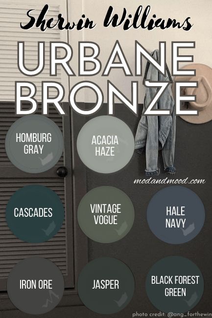 Urbane Bronze Color Pallet, Colors That Compliment Urbane Bronze, Urbane Bronze And Blue, Colors That Go With Urbane Bronze, Urban Bronze Bedroom, Urbane Bronze Color Palette, Urbane Bronze Bedroom, Urban Bronze Color Palette, Bedroom Color Combinations Ideas