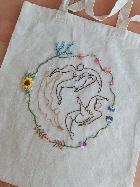 #akelarre #embroidery #women #sorority #female #union #dance #movement #totebag Sapphic Embroidery, Lesbian Embroidery, Dance Movement, Diy Clothing, Sorority, Embroidery Stitches, Diy Clothes, Dancing, Tote Bag