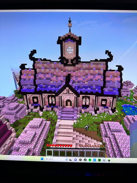 #minecraft #fairycore #aesthetic #minecraftbuilding #minecraftbuilds #minecraftcottagecore #minecraftfairycore Minecraft Colored Glass Design, Minecraft Colorful Village, Minecraft Purpur Build, Minecraft Princess Castle, Fairytale Minecraft Builds, Colorful Minecraft Builds, Minecraft Amethyst Builds, Fairycore Minecraft Builds, Fairy Cottage Minecraft