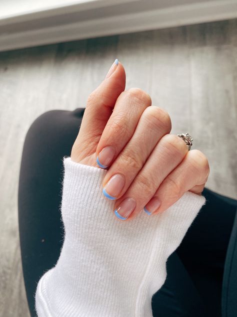 Blue Micro French Manicure, Blue Nail Tips, Blue French Nail, Dusty Blue Nails, Coloured French Manicure, Manicures Ideas, Blue French Nails, Blue French Manicure, Brothers Wedding