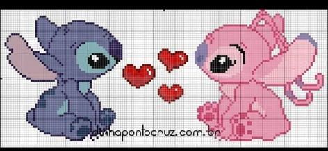 bom diaaaa....amo esses bichinhos | Gráficos Ponto Cruz Angela Bordados | Bloglovin’ Stitch Cross Stitch Pattern Disney, Lilo And Stitch Cross Stitch Pattern Free, Cross Stitch Lilo And Stitch, Pixel Art Disney Stitch, Lilo And Stitch Cross Stitch, Lilo En Stitch, Angel Stitch, Disney Cross Stitch Patterns, Cross Stitch Books