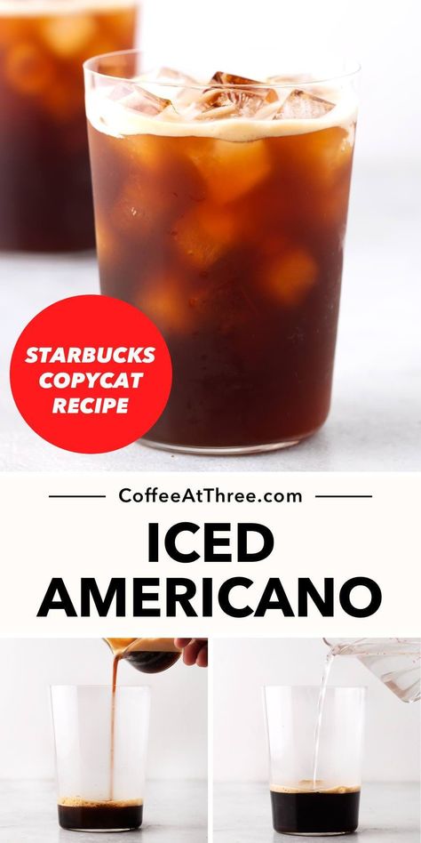 With only three ingredients, the Iced Americano is the easiest espresso drink to make at home. See how to make it just like Starbucks does. #starbuckscopycat #icedamericano #espressodrinks #icedcoffee Starbucks Iced Americano, Iced Americano Starbucks, Drink To Make At Home, Americano Recipe, Summer Coffee Drinks, Espresso Drink, Coffee Recipe Healthy, Drinks To Make, Best Iced Coffee