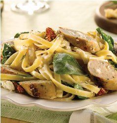 Spinach & Feta Chicken Sausage with Fettuccini | RecipeLion.com Spinach And Feta Chicken, Chicken Sausage Recipes Pasta, Spinach Feta Chicken, Spinach Pasta Recipes, Pasta Spinach, Chicken Sausage Pasta, Pasta With Alfredo Sauce, Sausage Pasta Recipes, Homemade Pasta Recipe