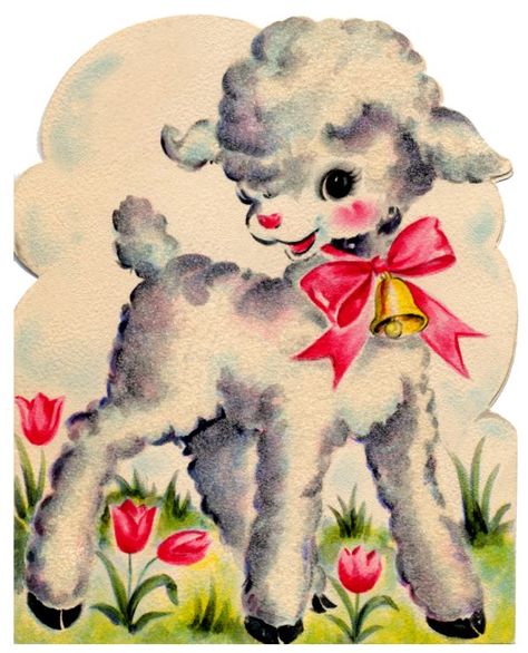 vintage easter card - cute little lamb Vintage Easter, Teddy Bear, Easter, Pastel, Flowers, Red, Pink, White