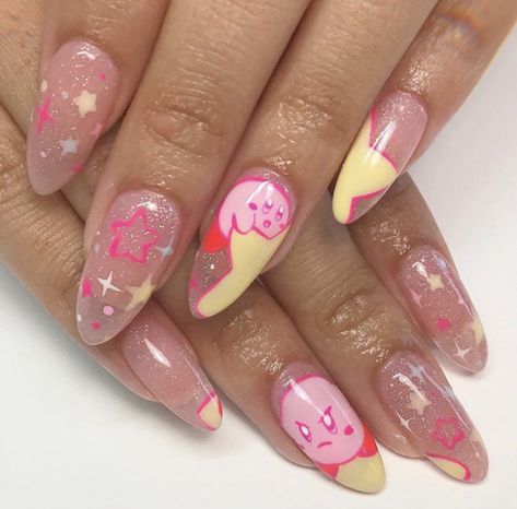 Pink Anime Nails, Kawaii Nail Ideas, Pink Nails Kawaii, Cute Anime Nails, Video Game Nails, Pink Kawaii Nails, Cute Kawaii Nails, Kawaii Nails Acrylic, Anime Nails Acrylic