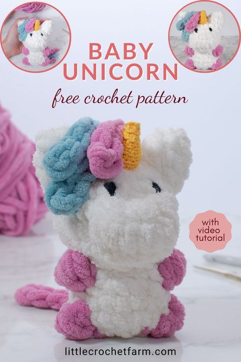 Unicorn Crochet Keychain Pattern Free, Crochet Unicorn Plushie Pattern Free, Easy Crochet Patterns Free Beginners, Crochet Unicorn Pattern Free, Crochet Farm, Fluffy Unicorn, Magic Creatures, Crochet Beginners, Crochet Unicorn Pattern