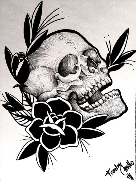 Shen Long Tattoo, Evil Skull Tattoo, Skull Rose Tattoos, Skull Sleeve, Tattoo Old School, Tattoo Skull, Skull Art Drawing, Cool Forearm Tattoos, School Images