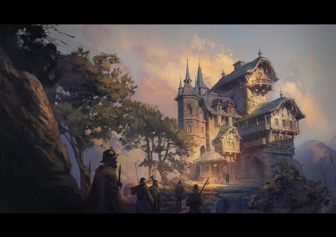 The manor, Yvan Jeanmonod on ArtStation at https://www.artstation.com/artwork/18GvG2 Fantasy Manor, The Art Showcase, Fantasy Town, Art Showcase, Around The World In 80 Days, Fantasy Homes, Fantasy City, Fantasy Story, Fantasy Places