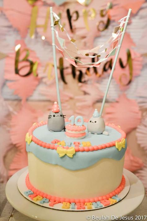 Kawaii Party Ideas Birthday, Fondant Cat Cake, Pusheen Cat Birthday Party Ideas, Pusheen Birthday Cake, Kawaii Birthday Party Ideas, Pusheen Party Ideas, Pusheen Birthday Party Ideas, Cake Cat, Kawaii Birthday Party