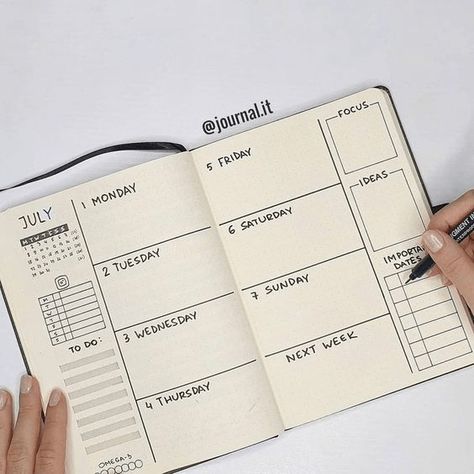 Bullet Journal Weekly Spread Ideas, Pinterest Planner, Weekly Spread Ideas, Minimalist Bullet Journal, Weekly Log, Bullet Journal Minimalist, Journal Weekly Spread, Kalender Design, Bullet Journel