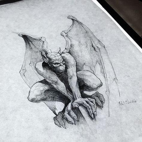 Great grey-ink sitting gargoyle tattoo design Gargoyle Tattoo Design, Sitting Tattoo, Gargoyle Drawing, Infinity Tattoo On Wrist, Grey Ink Tattoos, Symbols Of Strength Tattoos, Gargoyle Tattoo, Gothic Gargoyles, Dragons Tattoo