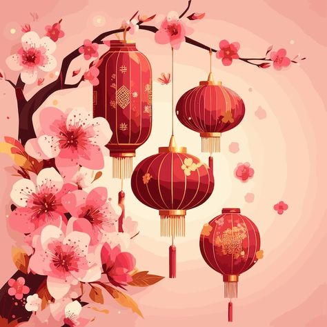 Chinese Happy New Year, Chinese New Year Flower, Greeting Card Inspiration, Flowers Ideas, Sakura Flower, Mooncake, Moon Cake, Iconic Photos, Chinese New Year