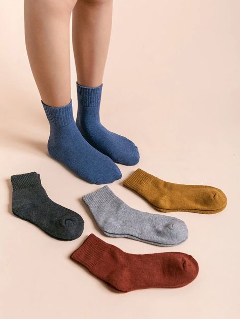 Ribbed Trim Crew Socks Set - 5 Pairs | SHEIN USA Socks Photoshoot, Socks Photography, Sock Store, Women Crew Socks, Winter Socks, Women Socks, Socks And Tights, Cotton Socks