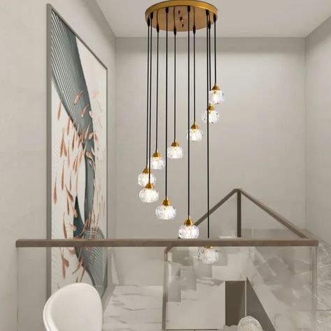 Damius 10 - Light Unique Tiered Chandelier With Crystal Accents Entryway Chandelier, Tiered Chandelier, Large Pendant Lighting, Foyer Lighting, Staircase Chandelier, Geometric Chandelier, Brass Pendant Light, Modern Staircase, Up House