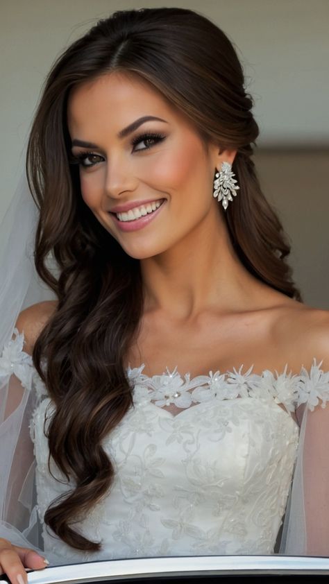 Looking for gorgeous down bridal hairstyles for your special day This blog post showcases a variety of elegant options including veils half up half down styles long loose waves headbands and more Whether you prefer a classic braid with brown hair straight blonde locks or a timeless and classy look weve got you covered Explore these stunning bridal hair inspirations now Bride Straight Hairstyles, Wedding Hair For Sweetheart Neckline, Bridal Hair Down Curls, Bridal Hair Soft Waves, Bridal Hair Strapless Dress, Hairstyles Wedding Bride, Brown Hair Straight, Classy Bridal Hair, Down Bridal Hairstyles