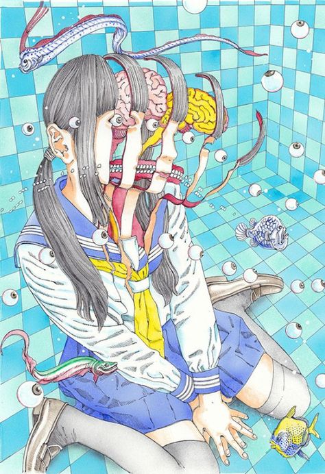 Shintaro Kago, Japanese Horror, Manga Artist, Creepy Art, 판타지 아트, A Drawing, Horror Art, Japanese Style, Pretty Art