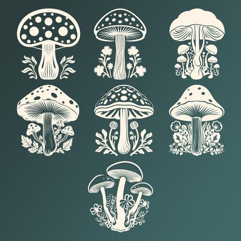 Cottagecore Aesthetic Graphic Design, Mushroom Art Nouveau, Mushroom Art Black And White, Vintage Mushroom Art, Mushroom Vector, Mushrooms Illustration, Mushroom Illustrations, Mushroom Designs, Mushroom Illustration