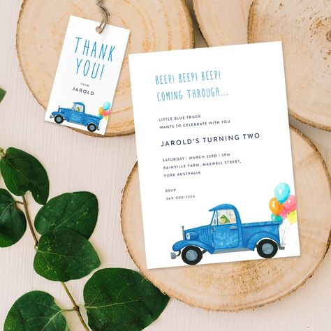 Little Blue Truck Birthday Invitation Blue Truck Party Truck - Etsy Little Blue Truck Birthday Party, Blue Truck Birthday Party, Little Blue Truck, 2nd Birthday Party For Boys, Birthday Card Digital, Truck Birthday, Blue Truck, Trucks Birthday Party, Truck Party