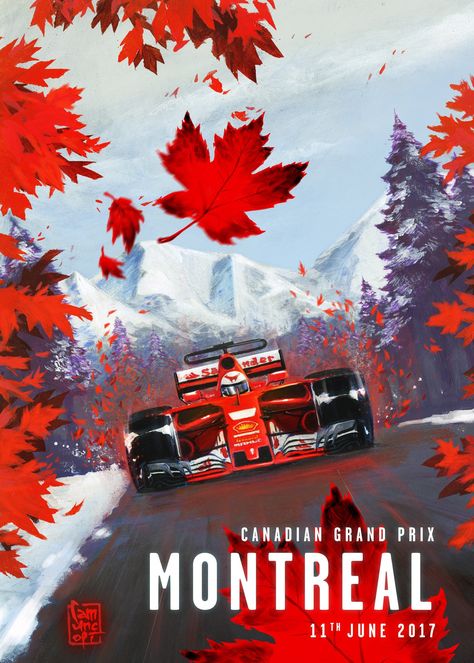 Scuderia Ferrari on Twitter: "Cover art by Giuseppe Camuncoli - #CanadianGP https://t.co/5j54DWCvyn" Auto Racing Posters, Sport Posters, Vintage Racing Poster, Grand Prix Posters, Ferrari Poster, Red Race, Auto Vintage, Canadian Grand Prix, Auto Racing Events