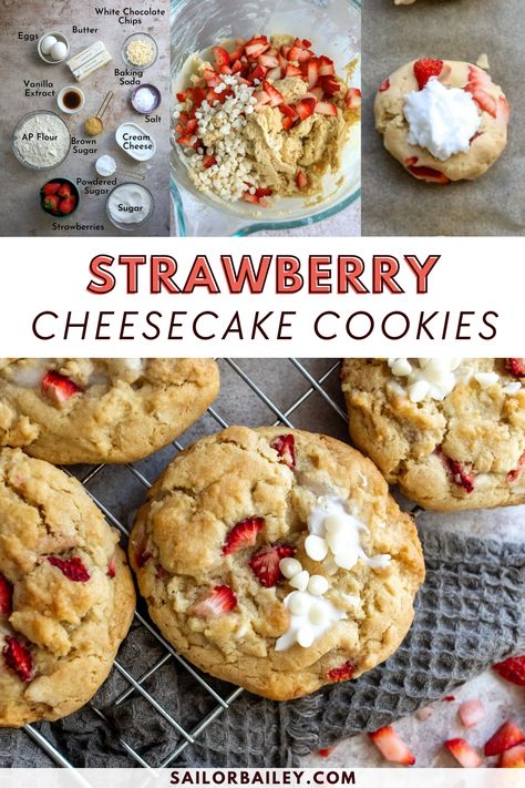 Strawberry Oreo Cheesecake, Strawberry Cheesecake Cookies, Cheesecake Cookies Recipes, Easy Strawberry Cheesecake, Cookies Fall, Dairy Free Cream Cheese, Summer Baking, Healthy Cookie Recipes, Cheesecake Cookies