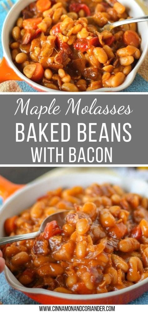 Maple Baked Beans Recipe, Recipe For Baked Beans, Molasses Baked Beans, Pork And Beans Recipe, Baked Beans From Scratch, Maple Baked Beans, Simple Baked Beans Recipe, Best Baked Beans, Slow Cooker Baked Beans