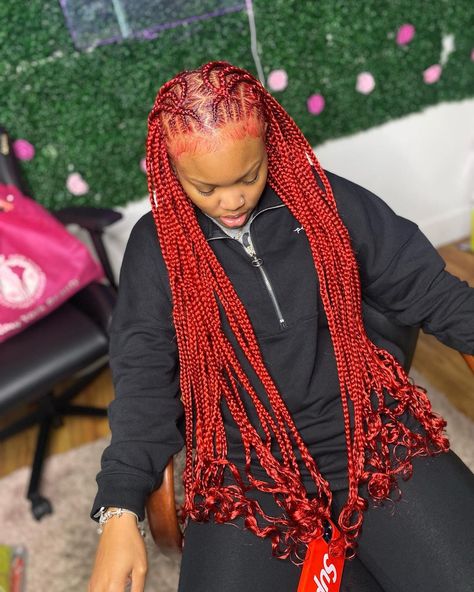 Criss Cross Fulani Braids, Red Fulani Braids, Cross Braids Hairstyles, Braids With Triangle Parts, Red Hair Braids, Criss Cross Braids, Cross Braids, Rope Twist Braids, Triangle Parts