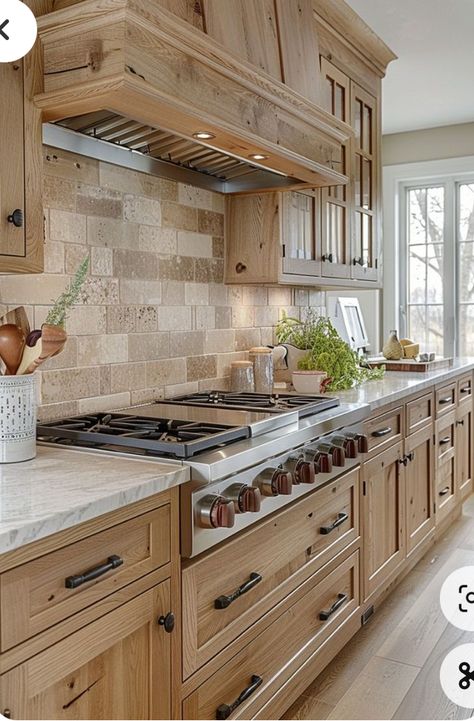 Hometown Kitchens, Kitchen Ideas Backsplash, Rustic Chic Kitchen, Alder Kitchen Cabinets, Rustic Kitchen Backsplash, Hickory Kitchen Cabinets, Hickory Kitchen, Stone Backsplash Kitchen, Farmhouse Kitchen Backsplash