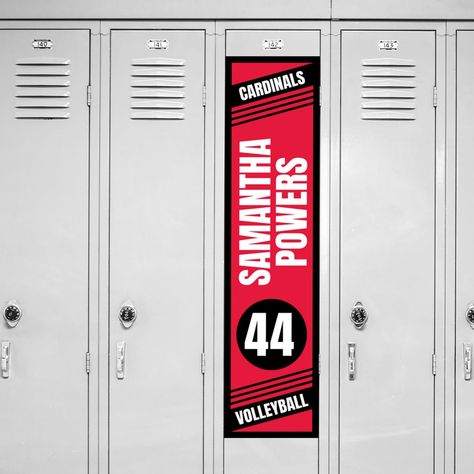 Root for a team or your favorite player with this custom locker banner! This decoration features a classic design with plenty of space to add the student's name, jersey number and any other special message. Plus, customize by picking your school colors! This locker banner is a must-have addition to school spirit supplies and can be used to celebrate sports teams, debate club members, scholastic competitors, seniors and so much more. Personalize with 5 lines of text. Vinyl. 11" x 44" Includes adh Locker Signs Target, Locker Decorations For Sports, Football Locker Decorations High School, Sports Locker Decorations, Volleyball Locker Signs, Football Locker Decorations, Volleyball Locker, School Locker Decorations, Debate Club