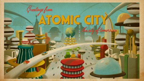 Futuristic 50s Retro Futurism, Atomic Space Age Aesthetic, Atomic Age Design Retro Futurism, 50s Retro Futurism, Space Age Aesthetic, Vintage Futurism, Atomic Age Design, Retro Scifi, Googie Architecture